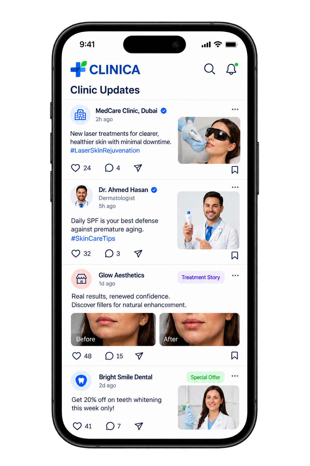 Clinica app clinic updates feed